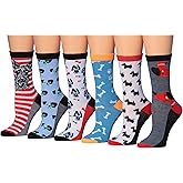 Tipi Toe Women's 6-Pack Funky Crew Socks | Colorful Fun Patterned Novelty Dress Socks, Sizes 9-13