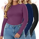 Evervibe 3 Pack Women's Plus Size Thermal Long Sleeve Shirts Slim Fit Fleece Lined Crew Neck Undershirt Tops Cold Weather