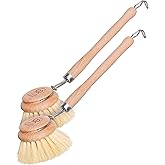 REDECKER 2 Pack Tampico Fiber Bristle 2-Inch All-Purpose Kitchen Dish Scrub Brush with Beechwood Handle - Dish Brush with Hoo