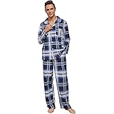 Vulcanodon Mens Plaid Pajama Set, Soft Print Pajamas for Men, Lightweight Warm PJS with Pockets