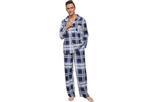 Vulcanodon Mens Plaid Pajama Set, Soft Print Pajamas for Men, Lightweight Warm PJS with Pockets