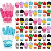 Sureio 50 Pairs Kid Gloves Bulk Winter Full Fingers Knitted Fleece Warm Fluffy Stretchy Glove for Boys Girls