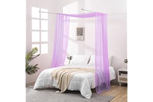 JADE POKE Bed Canopy Curtains 144 Inch Long, Purple Sheer Canopy Bed Curtains, Toddler Bed Canopy for Girls, Canopy Netting for Bed, Canopy Bed Curtains Twin Wide 52 (Twin, Purple)