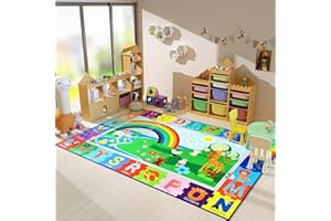 DETUM Kids Playroom Rug 6x9 ABC Educational Rugs for Kids Learning,Numbers Colour and Alphabet Animal Classroom Rugs Elementary,Soft and Non-Slip Bedroom Rug for Todder Children Nursery,Green