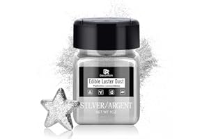 DECORROM Edible Glitter - 1oz Luster Dust Edible Food Grade Glitter for Cocktail, Cake Decorating, Baking, Drinks - Shimmer Dust Powder, Metallic Food Coloring Powder for Icing, Fondant, Candy, Cookie (Silver)
