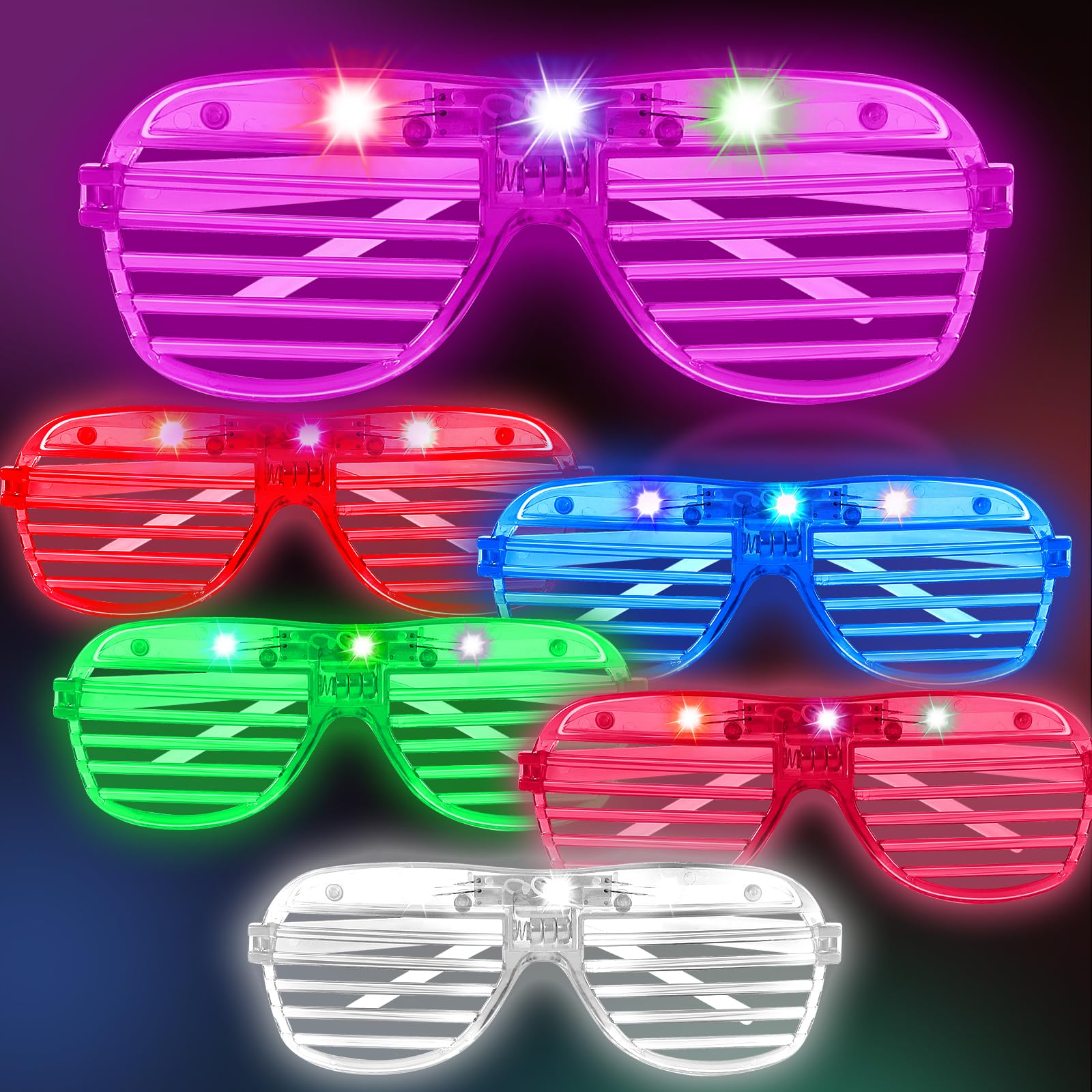 Kimimara Neon Glasses Party - Light up Glasses Christmas Glasses Shutter Shades Glasses Flashing Sunglasses Kids Adults Rave Party Set Happy New Years Eve Party Glasses
