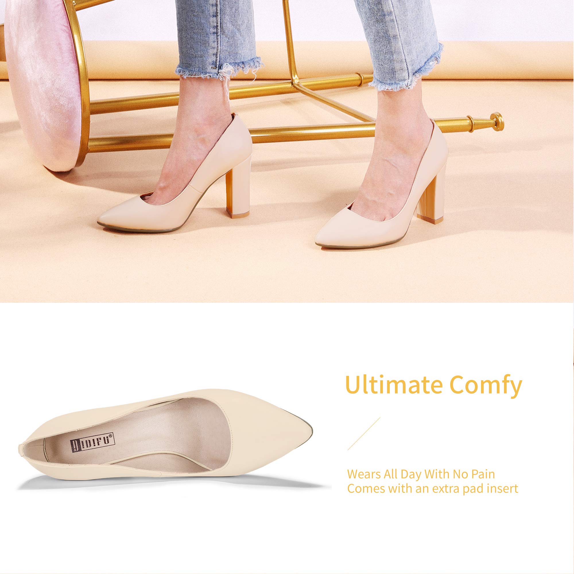 IDIFU Women's IN4 Chunky-HI Block High Heels Closed Pointed Toe Pumps Dress Office Shoes for Women - Image 4