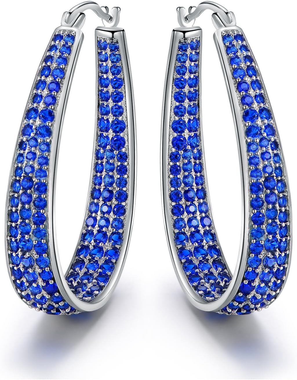 Hoop Earrings - 18K White Gold Plated Inside-out - Multiple Colors - Stone Options