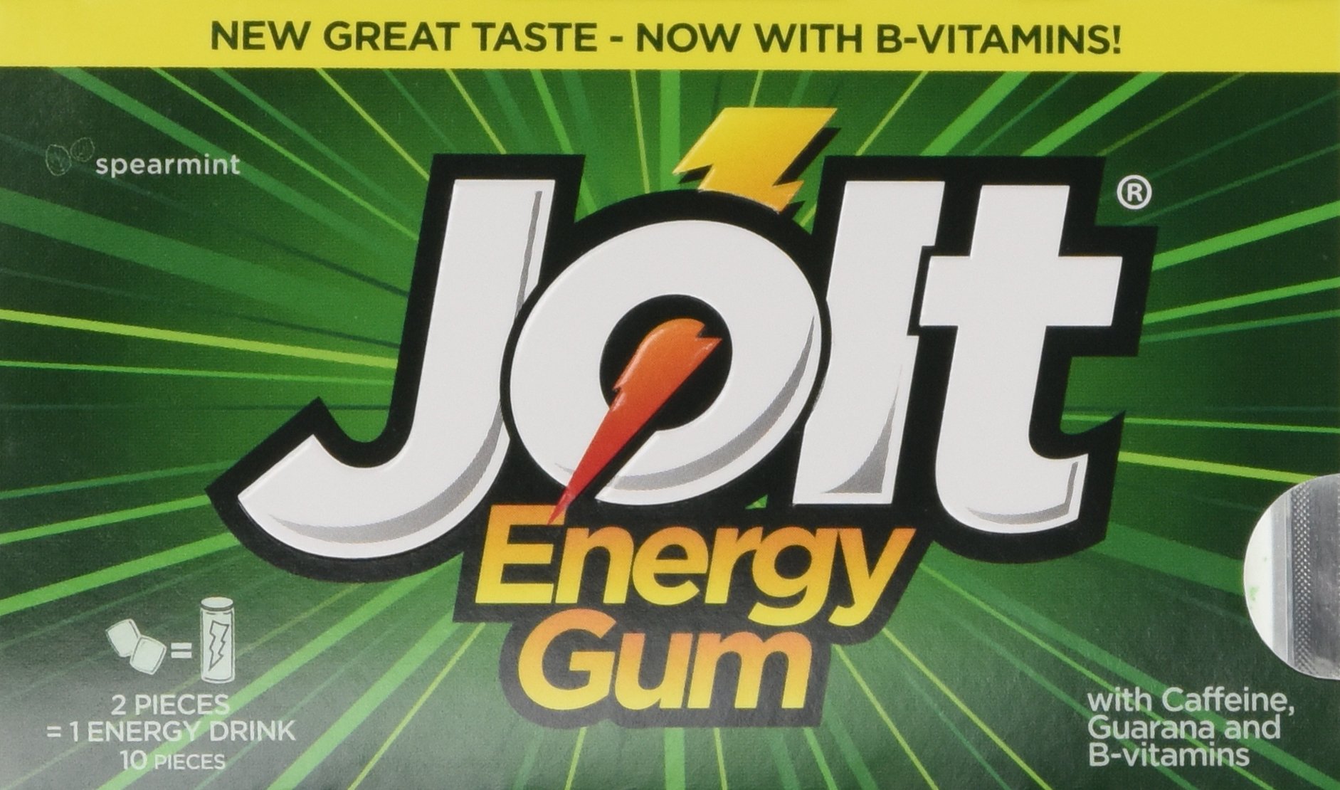 JOLT HyperCaffeinated Gum, Spearmint, 12 Packs Chewing