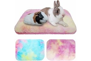 VOZRELS 2 PCS Guinea Pig Fleece Bed Mat 14.5" x 10.5", Reusable Rabbit Warm Plush Sleep Bedding Washable, Cozy Soft Bunny Cushion Pad for Ferret, Rat, Gerbil, Chinchilla Cage Accessories (Pink+Blue)