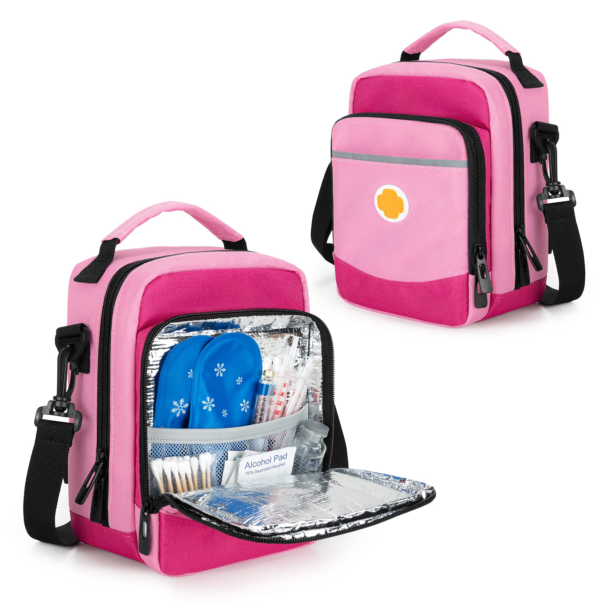 CURMIO Insulin Cooler Travel Case, Insulated Diabetes Supplies Bag with Shoulder Strap for Insulin Pens and Diabetic Supplies, Pink (Patented Design,Bag Only)