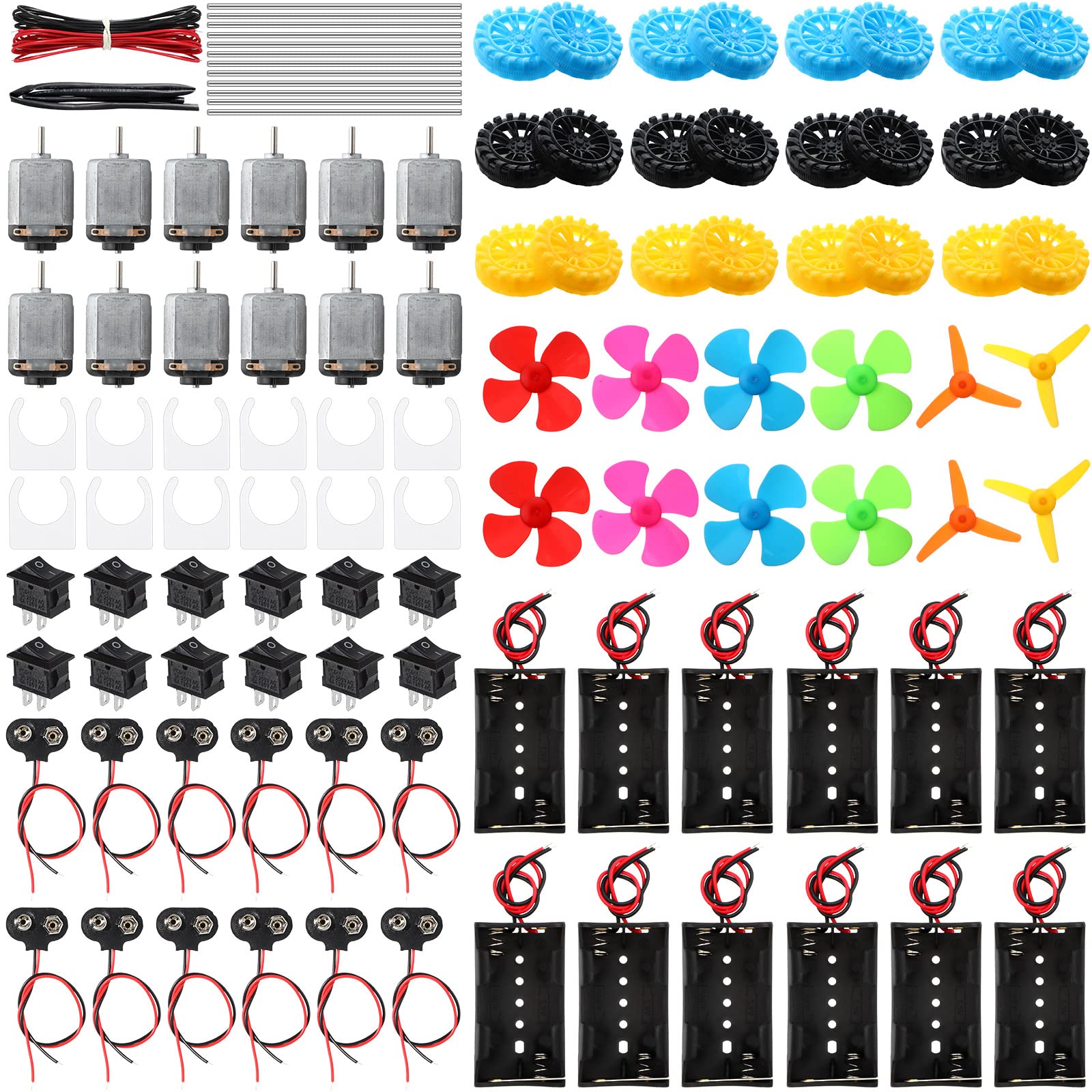 Photo 1 of 12 Set 135 Pcs DC Motors Kit, Tiny Motor Kit 1.5-3V 15000RPM, Shaft Propeller for DIY Science Project, 2 x AA Battery Holder, Suitable for Kids Experiment Enlightenment DIY Science Projects