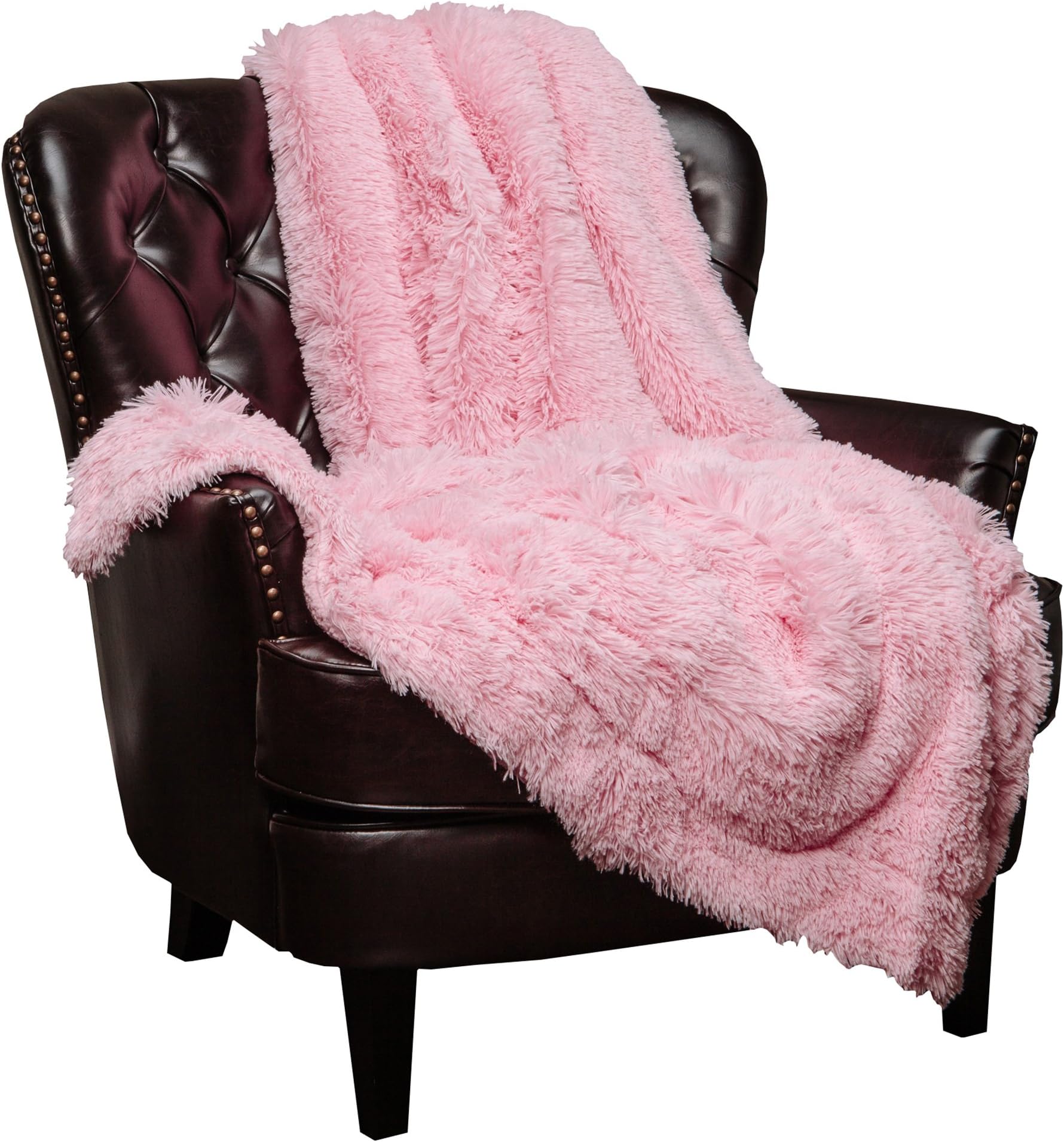 ChanasyaPremium Solid Faux Long Fur Throw Blanket - Soft, Fuzzy Throw Blanket - for Bed or Couch - 60" x 70” - Pink