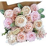 FACINOC Peonies Artificial Flowers Pink Silk Roses Bulk for DIY Wedding Bouquet Bridal Shower Decorations Fake Floral Arrangements Party Table Centerpieces Home Decor Indoor Blush Peach Box 20pcs