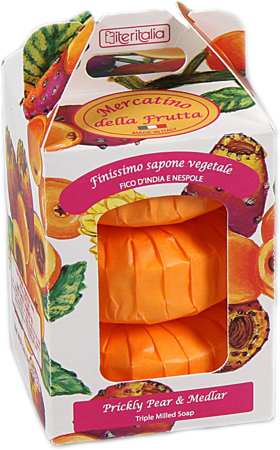 Prickly Pear and Medlar - Gift Set 3x100gr vegetable plissé wrapped soaps with with Olive Oil and Sweet Almond Oil