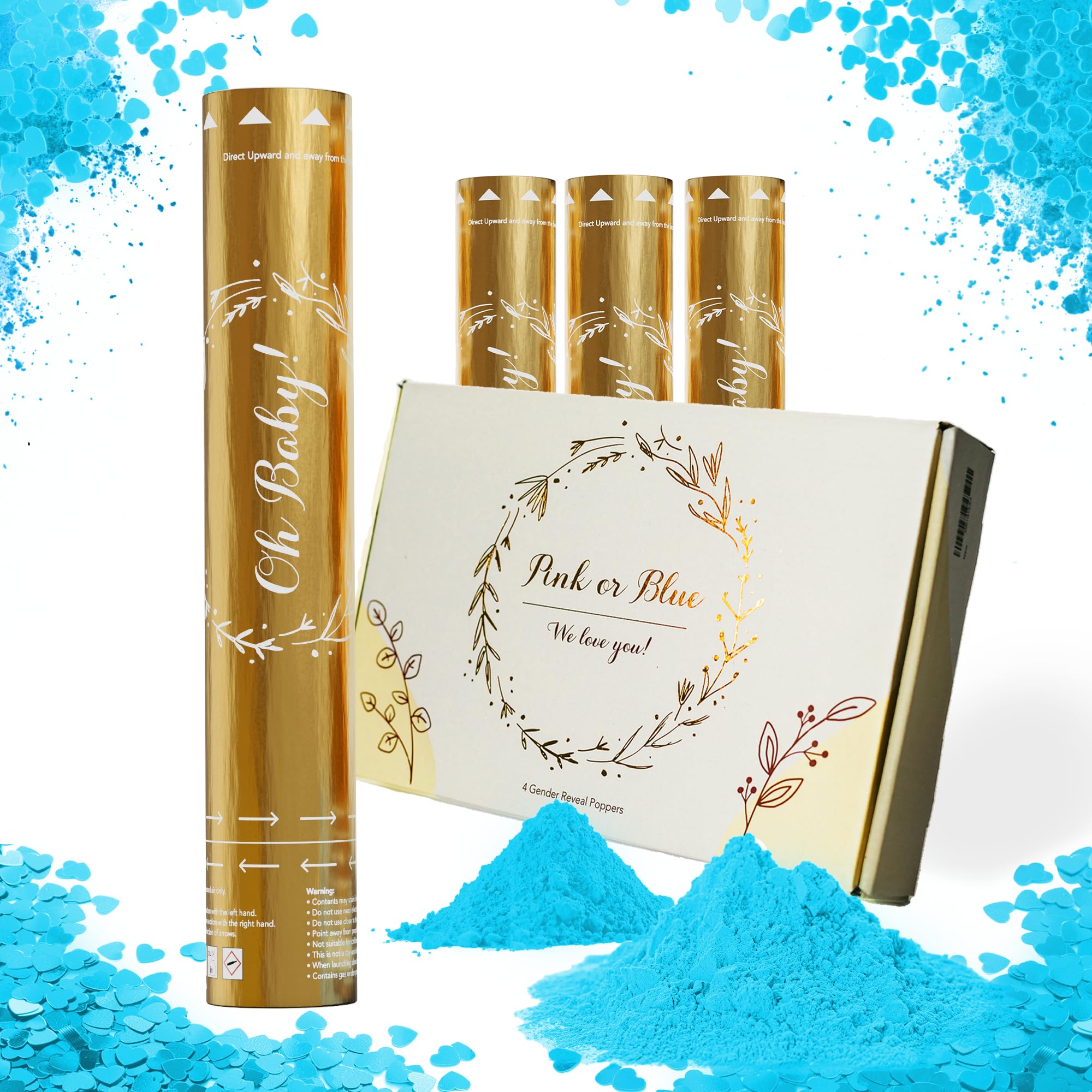 Team Planet Gender Reveal Cannon - Biodegradable Vibrant Confetti and Colour Powder Smoke - Confetti Cannon for Baby Girl or Boy Party with Gender Reveal Stickers - Includes 4 Blue — image 1