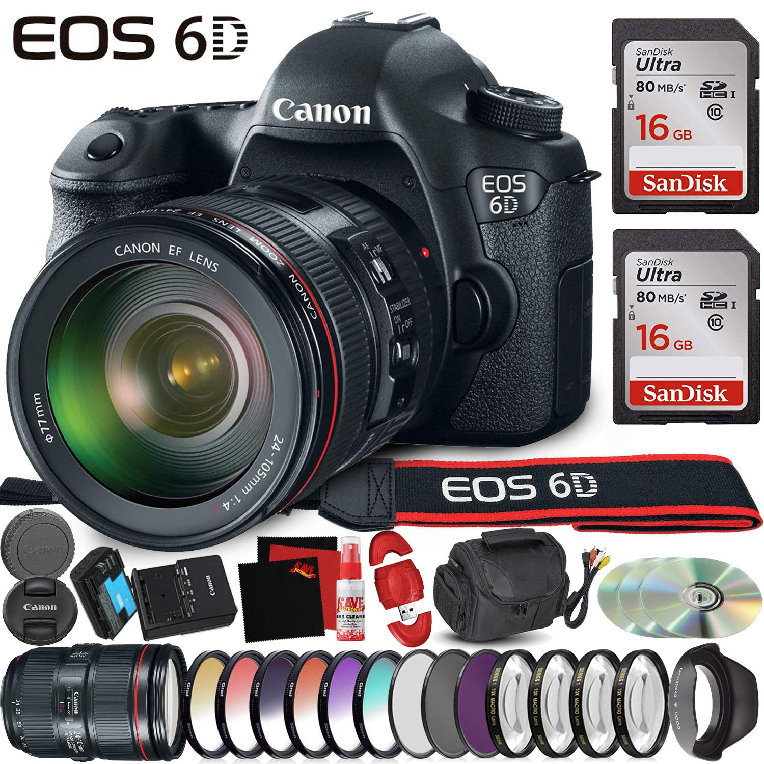Canon EOS 6D DSLR Camera +Canon 24-105mm USM Lens 32GB Memory