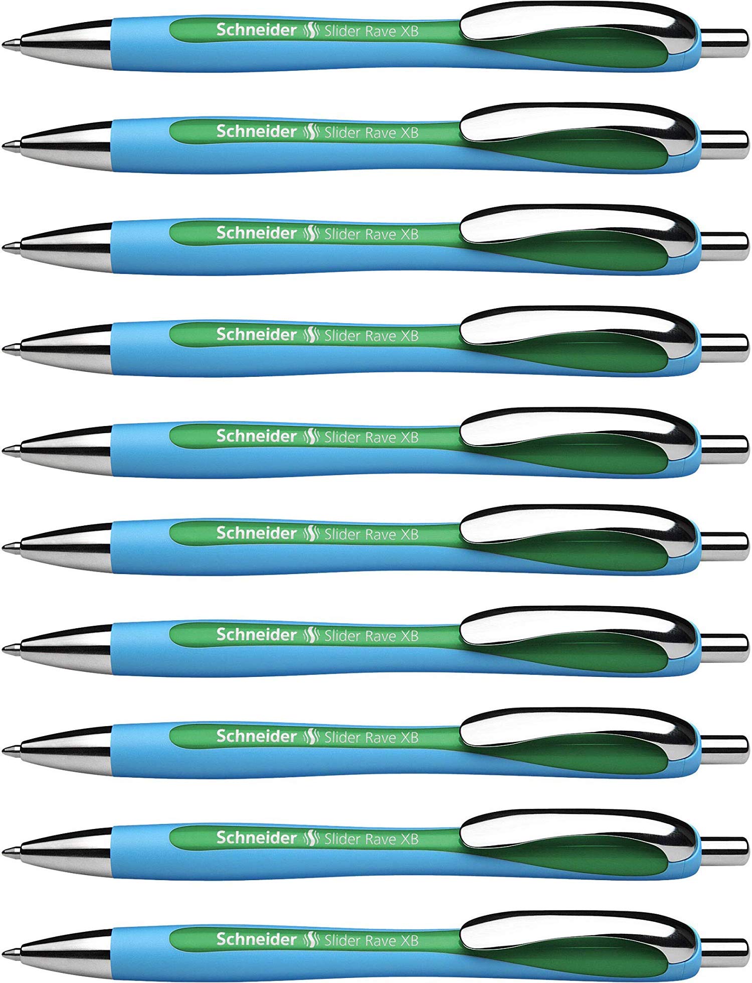 Schneider XB Ballpoint Pen Stationery (Stroke Width XB Permanent Refill, Made in Germany), 10 Stück, Green