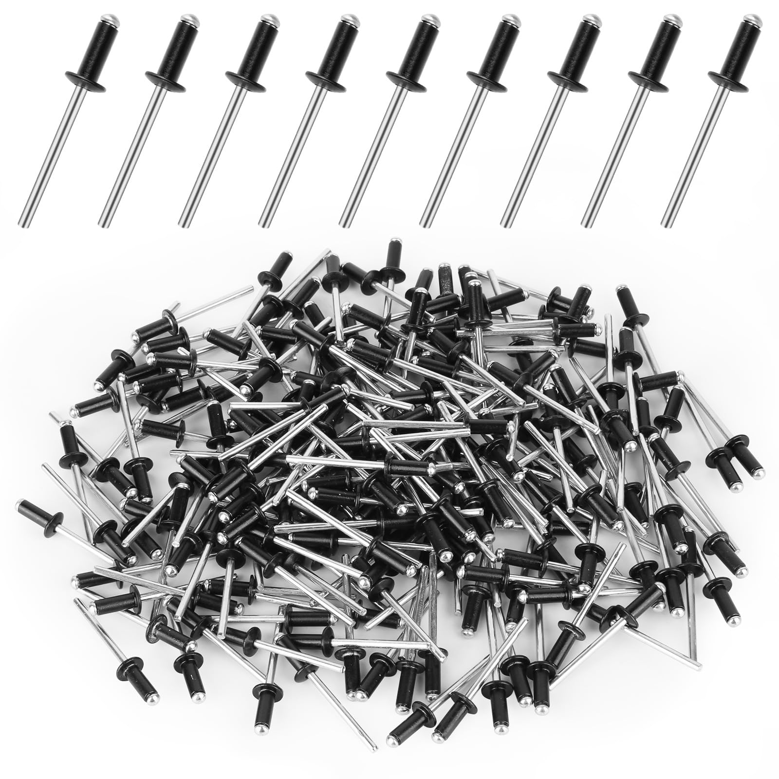 Kayqbonke Pack of 200 Blind Rivets Aluminium Rivets Pop Rivets 4 x 10 mm Blind Rivets Large Head Black Painted Pop Rivets Blind Rivets Set for Buildings, Ships, Cars and Furniture