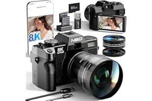 NBD 8K Digital Cameras for Photography,64MP Camara Fotograficas,Travel Vlogging Cameras for YouTube with 180°Flip Screen,16X 
