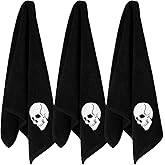SmoothNovelty 3 Pcs Black Gothic Skull Kitchen Towels Cotton Skeleton Embroidery Hand Towel Dish Towels for Kitchen Bathroom Housewarming Gifts Halloween Decoration 14''x30''(Skull)