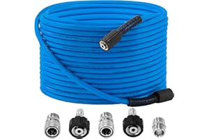 JOEJET Pressure Washer Hose 50 FT x 1/4'', Flexible Power Washer Hose, Kink & Heat Resistant High Pressure Hose with M22 Fittings & 3/8" Quick Connect, Stainless Steel, 3600 PSI