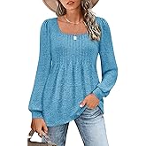 Zwurew Women's Puff Long Sleeve Shirts 2024 Trendy Scoop Neck Loose Fit Blouses Pleated Flowy Tunic Tops S-2XL