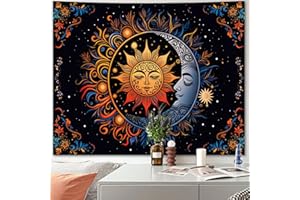 APDIDL Hippie Tapestry Wall Hanging for Bedroom Aesthetic, Sun and Moon Mystic Floral Boho Bohemian Tapestries, Hippy Mandala Floral Backdrop Decor for Living Room Dorm (36"X48")