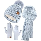 Hat Scarf And Gloves Set For Women, Womens Beanie Hats Thermal Touchscreen Gloves Scarf Scarves, Winter Accessories Sets
