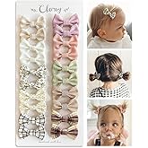 Baby Girls Hair Bow Clips, 20pcs Boutique Cotton Fully Lined Hair Pins, Non Slip Baby Barrettes Accessories for Infants Toddl