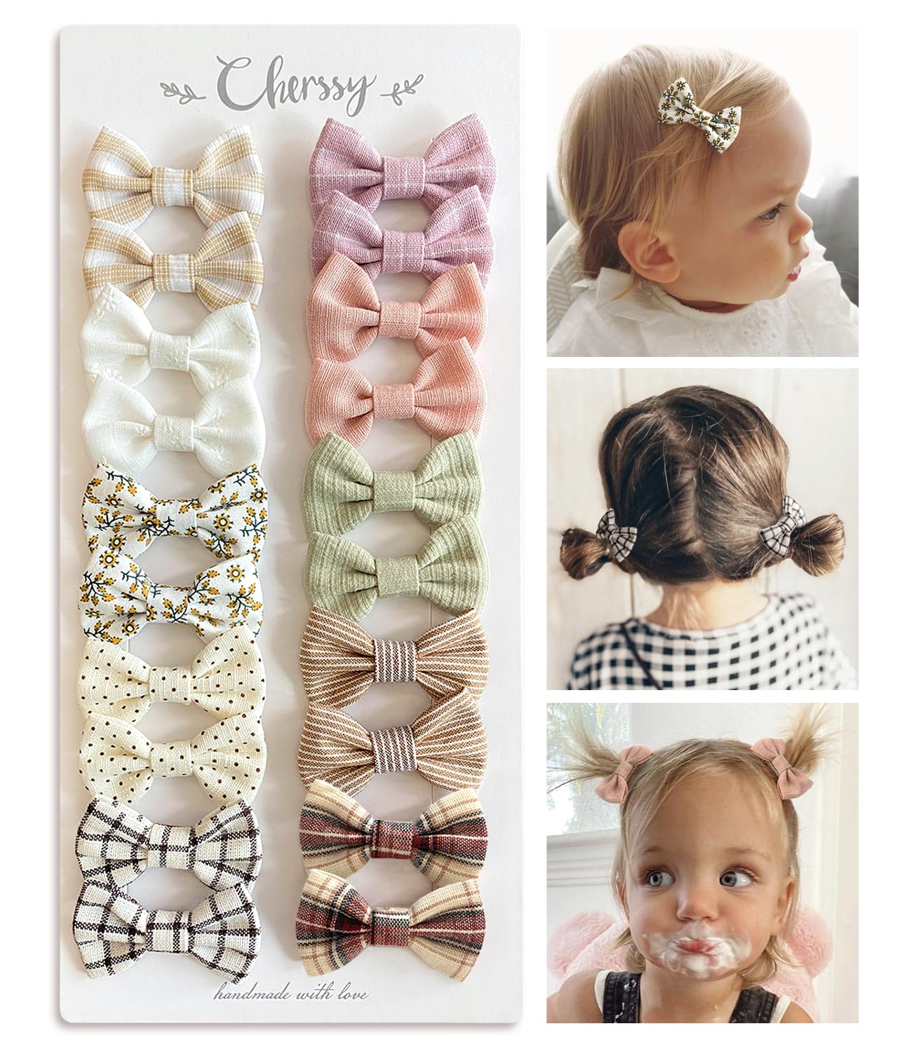 Photo 1 of Baby Girls Hair Bow Clips, 20pcs Boutique Cotton Fully Lined Hair Pins, Non Slip Baby Barrettes Accessories for Infants Toddlers Fine Hair by Cherssy