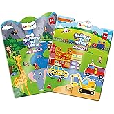 Reusable Sticker Books with 100 PCS Jelly Stickers, 2 Sets Toddler Activity Book for Girls Boys, Toddler Craft Activities-Safari, Vehicles