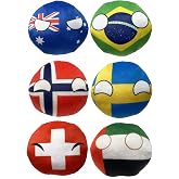 Raclove 6PC Countryballs Plushies - Soft &amp; Educational National Character Toys. Your Collection of Countryball and Polandball Plushies. (6AU-BR-NO-SE-CH-AE)