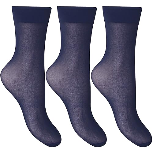 3 Pairs of Ladies Missi Cotton Ankle Socks Navy Blue 47 uk, 3642 eur