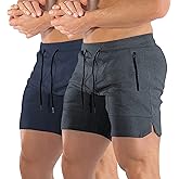 EVERWORTH Men's Solid Gym Workout Shorts Bodybuilding Running Fitted Training Jogging Short Pants with Zipper Pocket 3 Colors