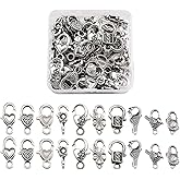 KISSITTY 60pcs 10 Style Tibetan Silver Large Lobster Claw Clasps 20~27mm Jewelry Bracelet Necklace Keychain Making End Clasps