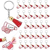 Canlierr 30 Pcs Cheer Keychains Bulk DIY Cheerleading Keychain with Tassel Custom Cheerleader Gifts for Team Party Favor
