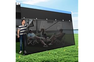 FONZIER RV Awning Sun Shade Screen with Zipper, Upgrade 600D Oxford Top + 8.11oz Denser Mesh Bottom, 95% UV Protection, Easy Install Sunscreen Shade Complete Kits for Trailer Awning 8' x 14'3''