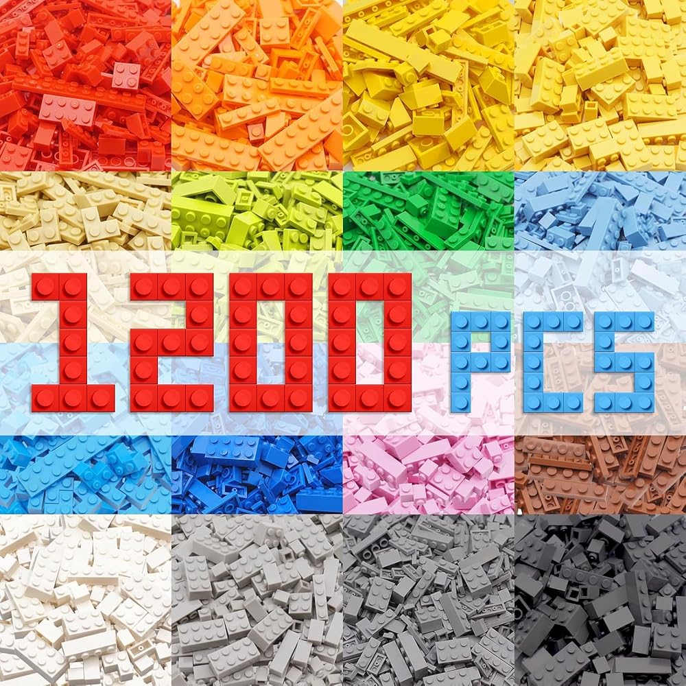 HIUME Building Bricks 1200 Pieces Compatible with Construction Blocks 12 Colors
