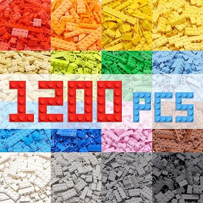HIUME Building Bricks 1200 Pieces Compatible with Construction Blocks 12 Colors