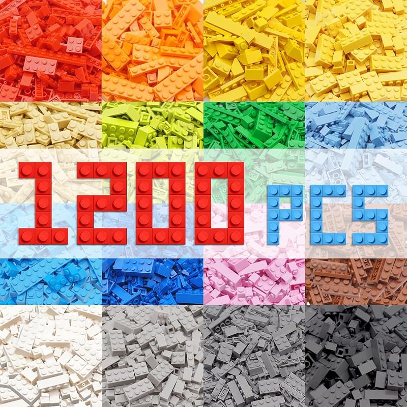HIUME Building Bricks 1200 Pieces Compatible with Construction Blocks 12 Colors