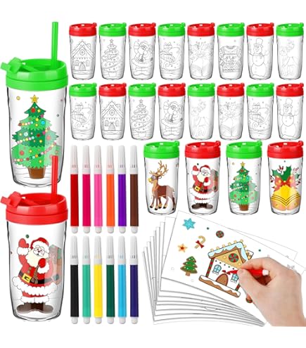 Fun Express Christmas Mugs Set Of 12 - Kids Plastic Winter Holiday Cups With Handles, 6 Oz Snowflake Design | Reusable Party Supplies For Classroom Gifts & Stocking Stuffers | Blue Multi-Color