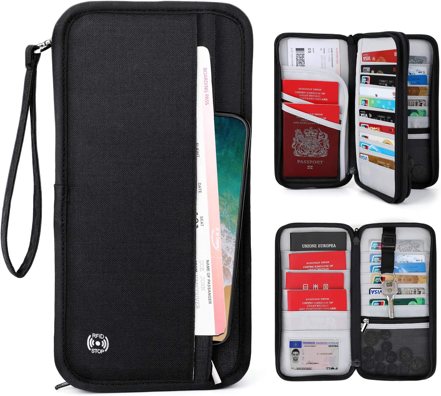 Family Passport Holder Travel Wallet - Tonb Shop RFID Blocking Waterproof Document Wallet Case for Passports,Credit Cards, Flight Tickets, Money Other Travel Accessories, Black
