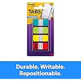 Post-it Tabs.625 in. Solid, Aqua, Lime, Yellow, Red, Durable, Writable, Repositionable, Sticks Securely, Removes Cleanly, 10/Color, 40/Dispenser, (676-ALYR)