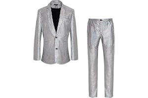 CARUHIF Men's 70s Disco Outfit Rainbow Suit Sequin Jacket and Pants Halloween Party Costume