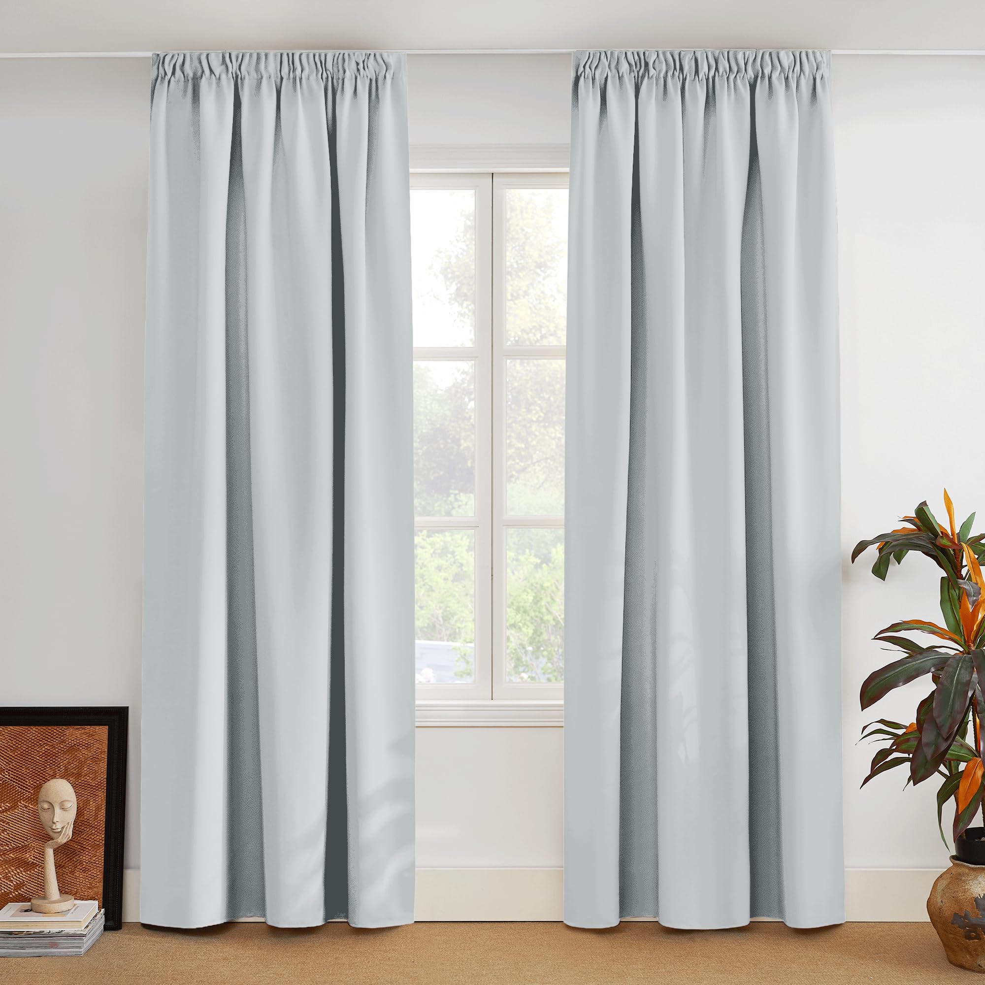PONY DANCE White Thermal Curtains - Extra Wide, Large Room Darkening Curtains with Pencil Pleat for Nursery, Living Room, 2 Panels, W90 X L90, Greyish White — image 1