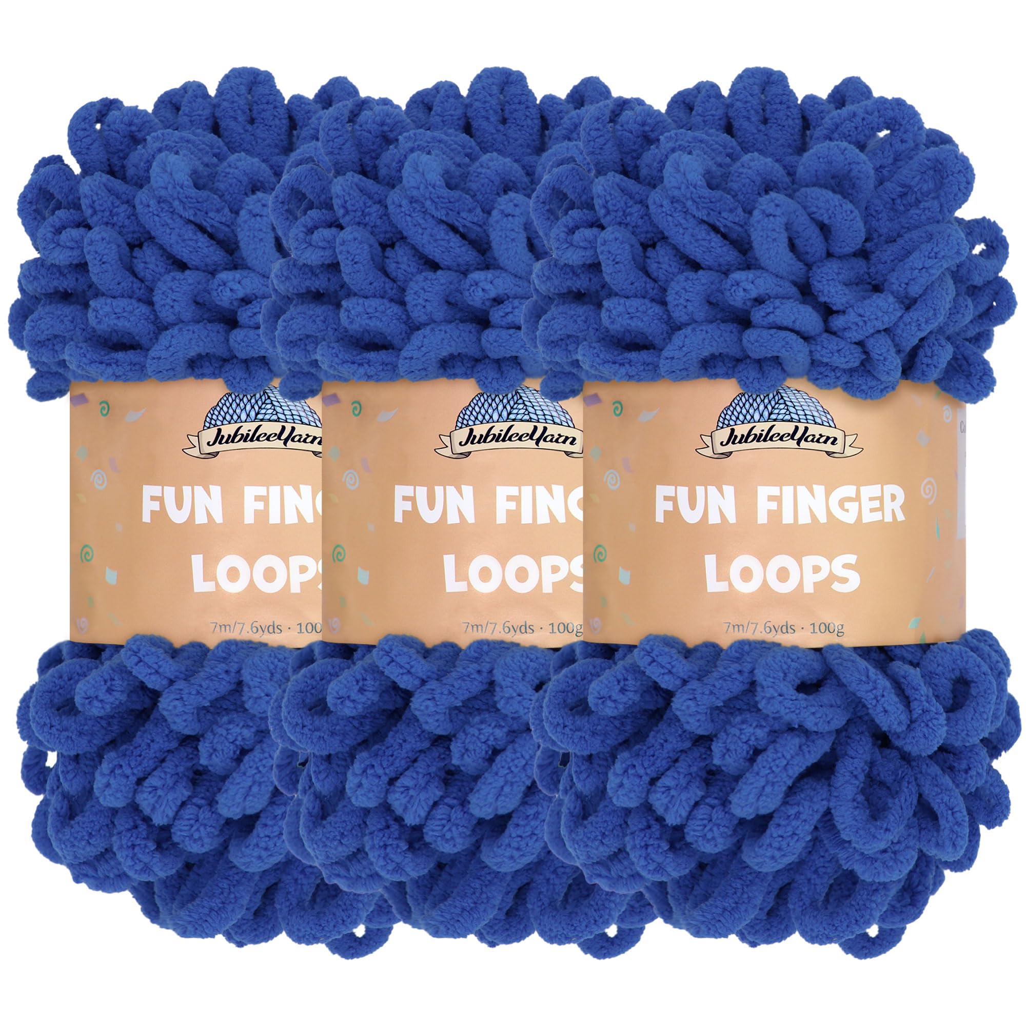 JubileeYarn Fun Finger Loops Yarn - Polyester Jumbo Weight Loop Yarn - 100g/Skein - Turkish Sea - 3 Skeins