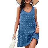 OmicGot Women's Beach Cover Up Casual Summer Dresses Swiss Polka Dot V Neck Tank Dress with Pockets S-XL
