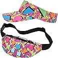 2 Pcs 80s 90s Fanny Pack Sun Visor Hat Waist Bag 80s 90s Outfit Retro Summer Sports Party Fashion Accessories for Men Women (Pink)