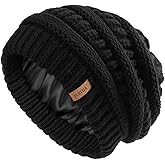 FURTALK Womens Satin Lined Knit Beanie Slouchy Winter Hats Skull Soft Warm Cap